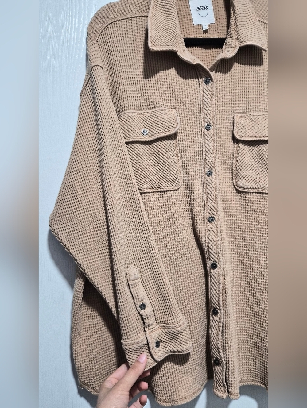 Aerie Lumber Jane Waffle Shirt In Cappuccino Size Large - Picture 7 of 11